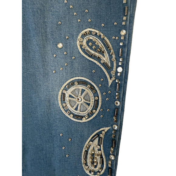 Cristina Y2K Jeans Womens 12 Embellished Paisley Straight Leg Rhinestone NWT - Picture 2 of 6